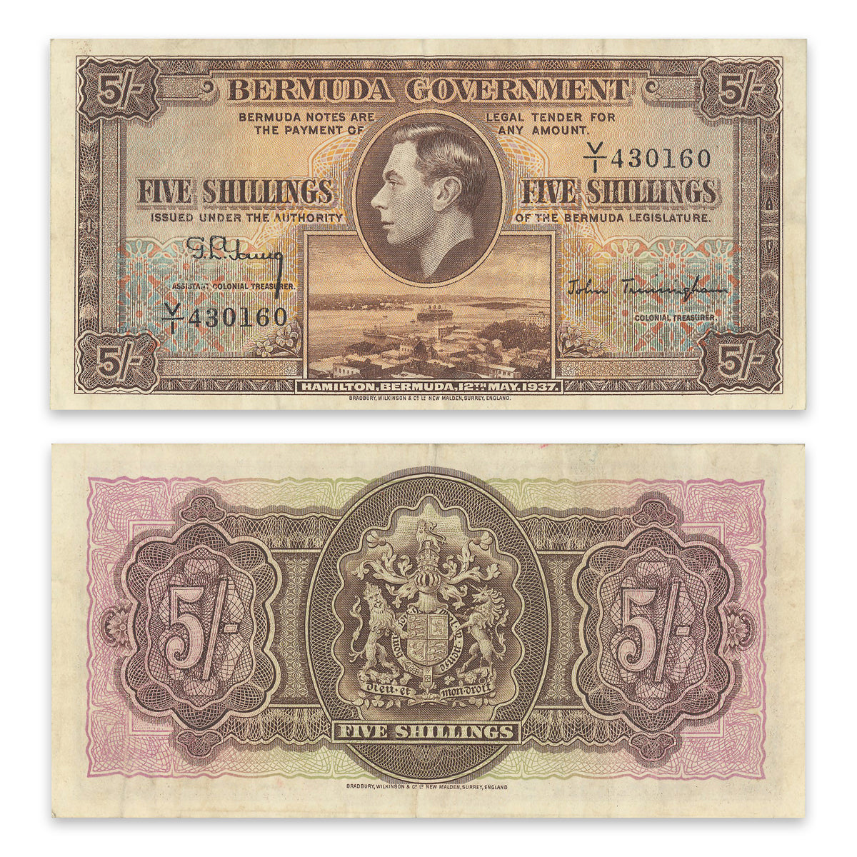 Bermuda 1937 5 Shillings P# 8b VF-30