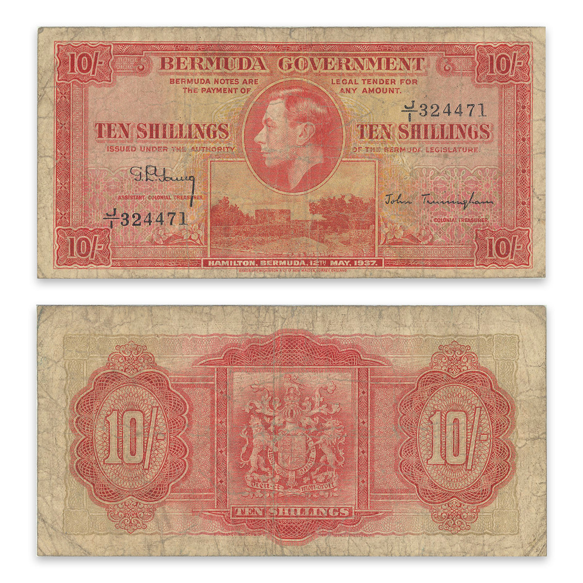 Bermuda 1937 10 Shillings P# 10b VG-8