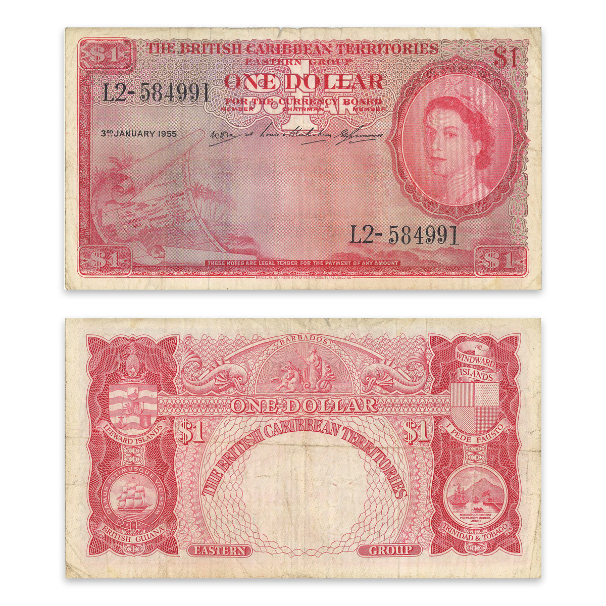 British Caribbean Territories 1953 1 Dollar P# 7b F-12