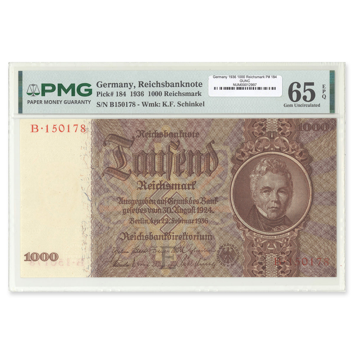 Germany 1936 1000 Reichsmark P# 184 PMG GUNC-65 EPQ