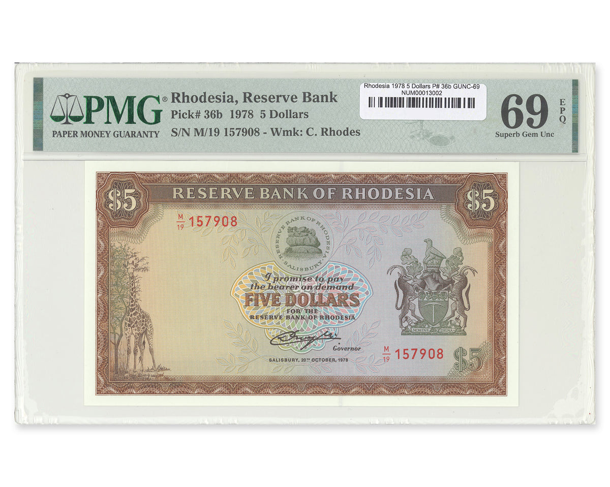 Rhodesia 1978 5 Dollars P# 36b PMG GUNC-69 EPQ