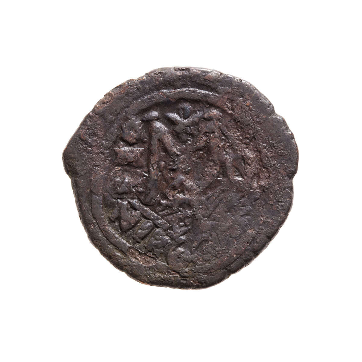 Byzantine Empire Follis Maurice Tiberius 602 AD Overstruck on earlier Follis, host coin very strong