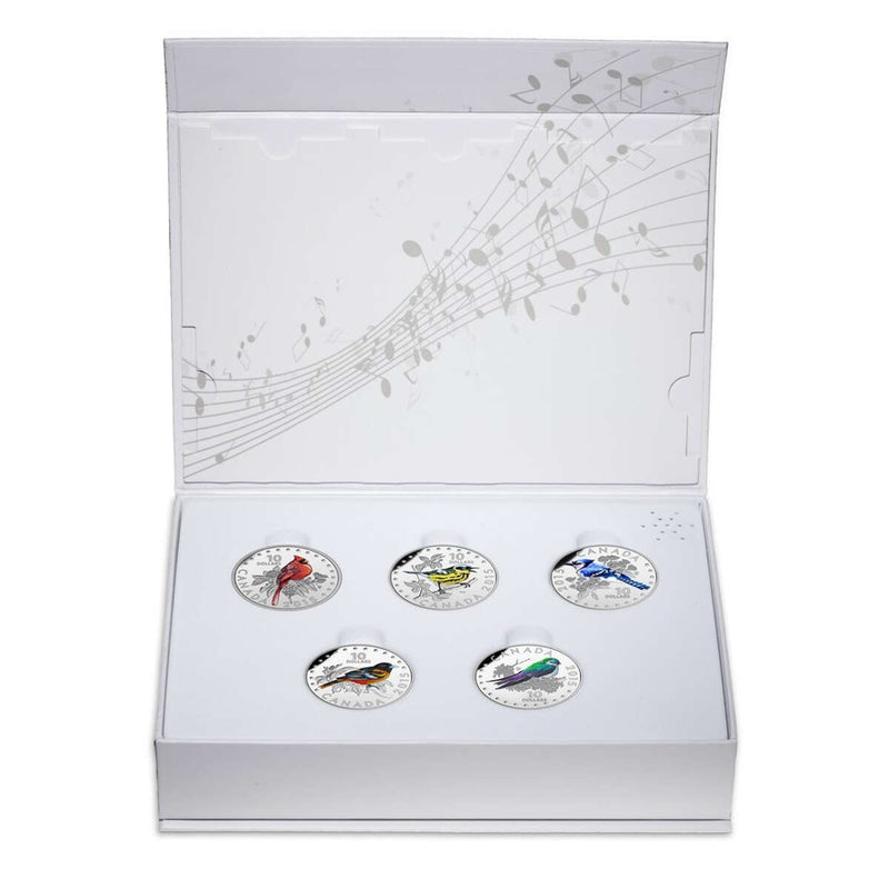 2015 10 Colourful Songbirds of Canada 5 Coin Display Case Pure Si