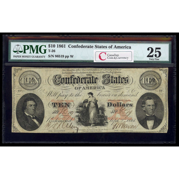US $10 Coin Note 1861 Richmond, Virginia PMG VF-25