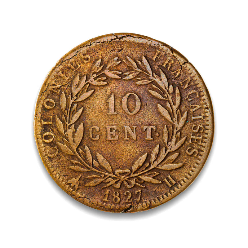 French Colonies 10 Centimes 1827H VF-20