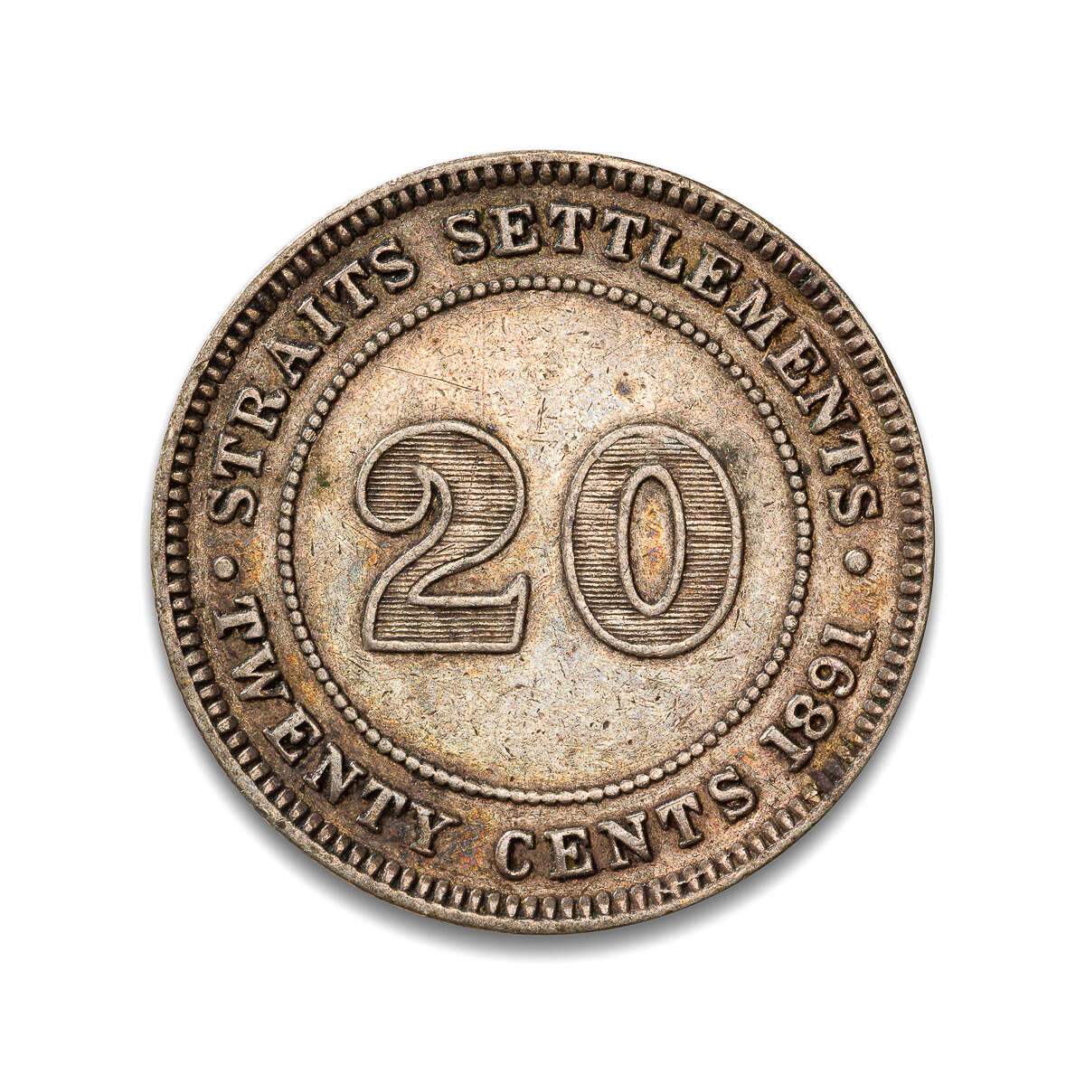 Straits Settlements 20 Cents 1891 VF-30