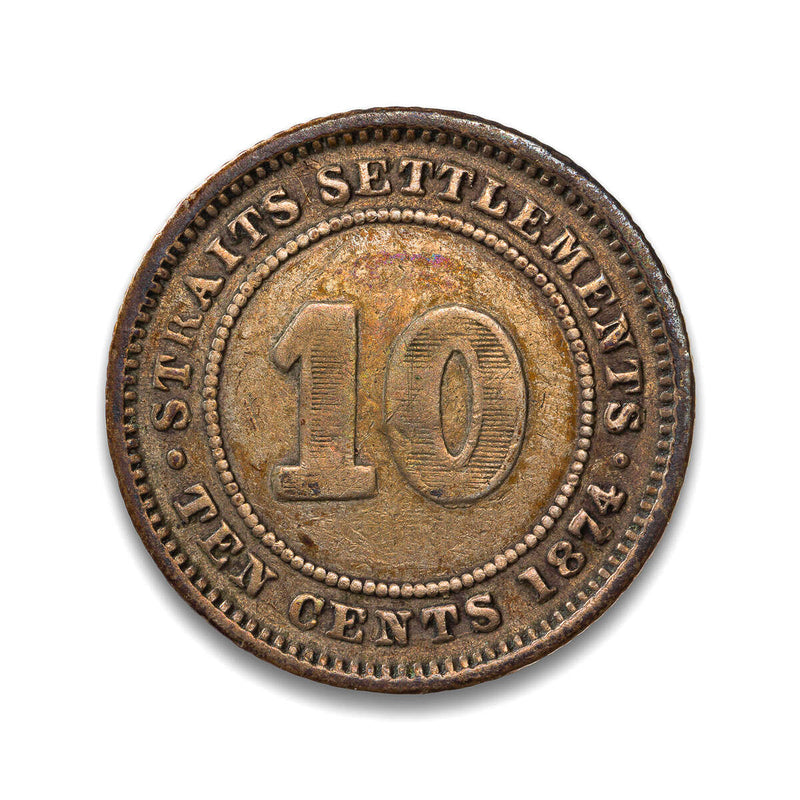 Straits Settlements 10 Cents 1874[H] F-12