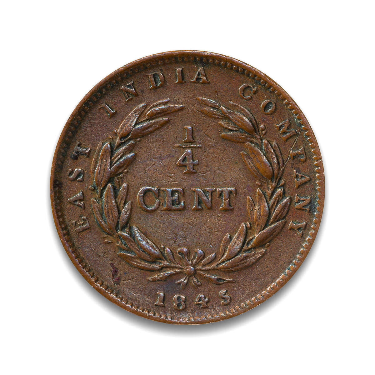 Straits Settlements 1/4 Cent 1845 VF-20