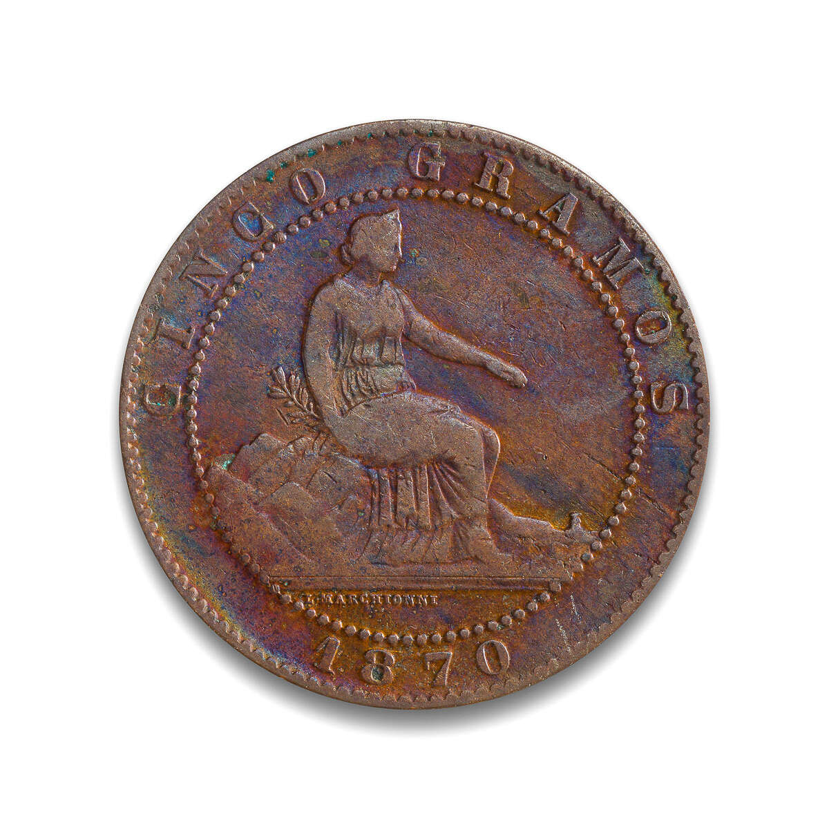 Spain 5 Centimos 1870 EF-40