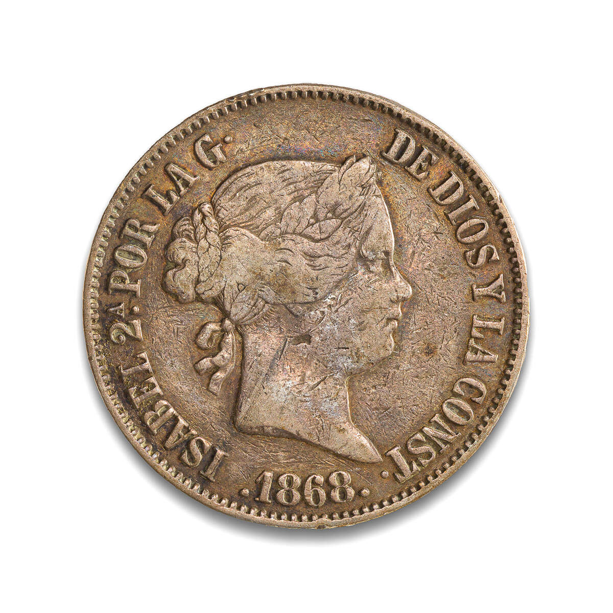 Spain Escudo 1868 Isabel II VF-20