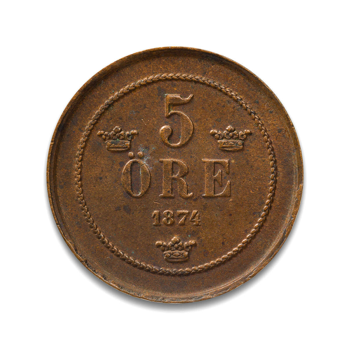 Sweden 5 Ore 1874 Oscar II EF-40