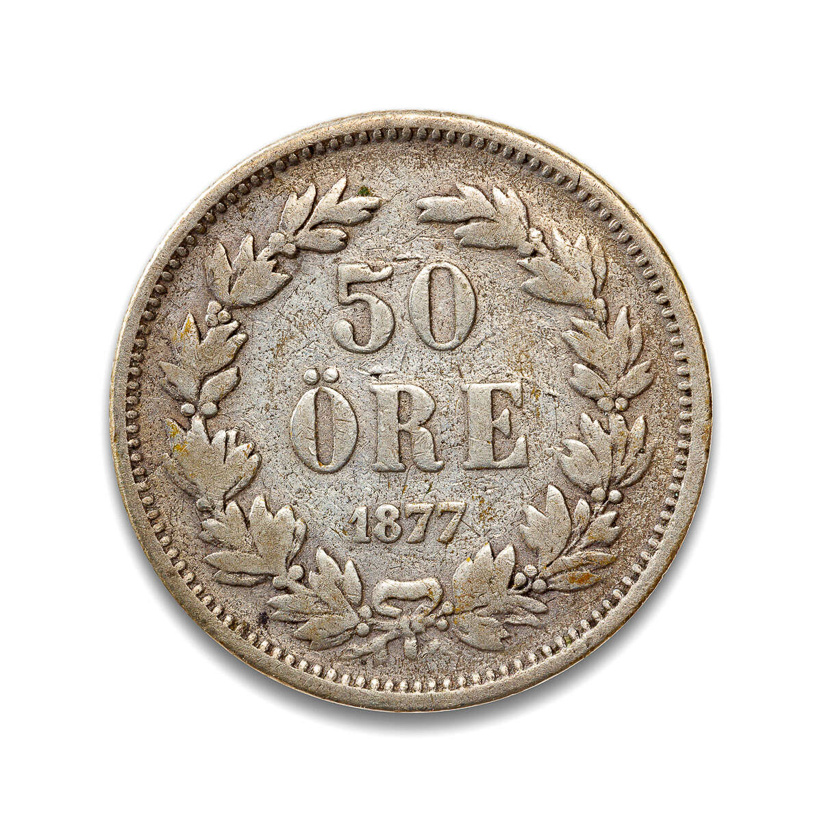 Sweden 50 Ore 1877 Oscar II VF-20