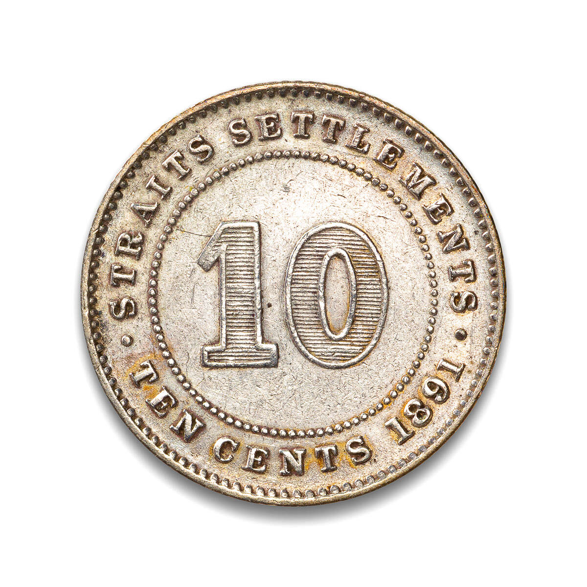 Straits Settlements 10 Cents 1891 Victoria VF-30