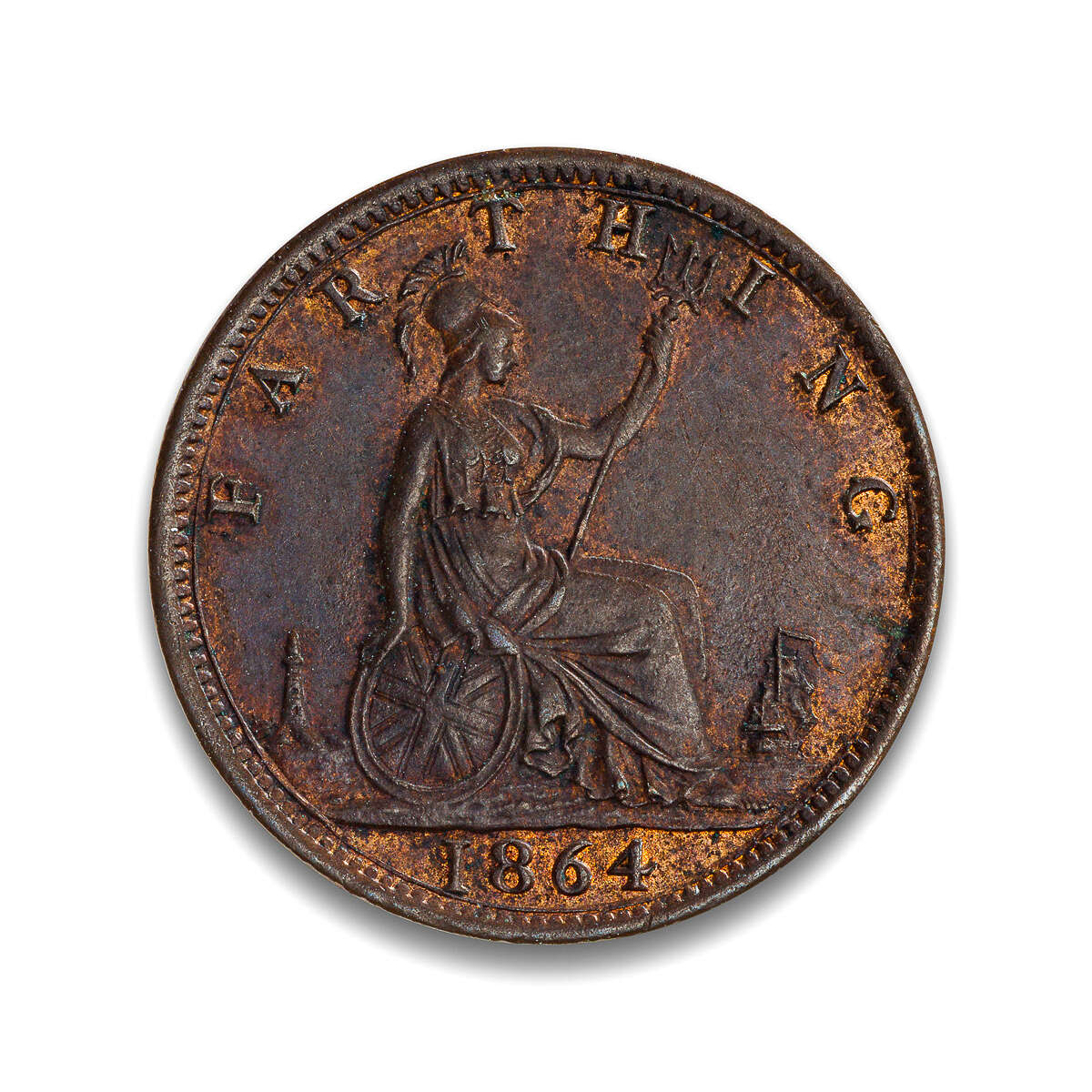 Great Britain Farthing 1864 Victoria AU-55