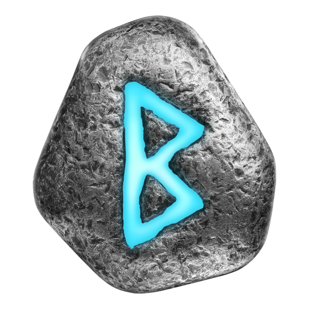 Berkanan 1 oz Pure Silver Cast Rune with UV light