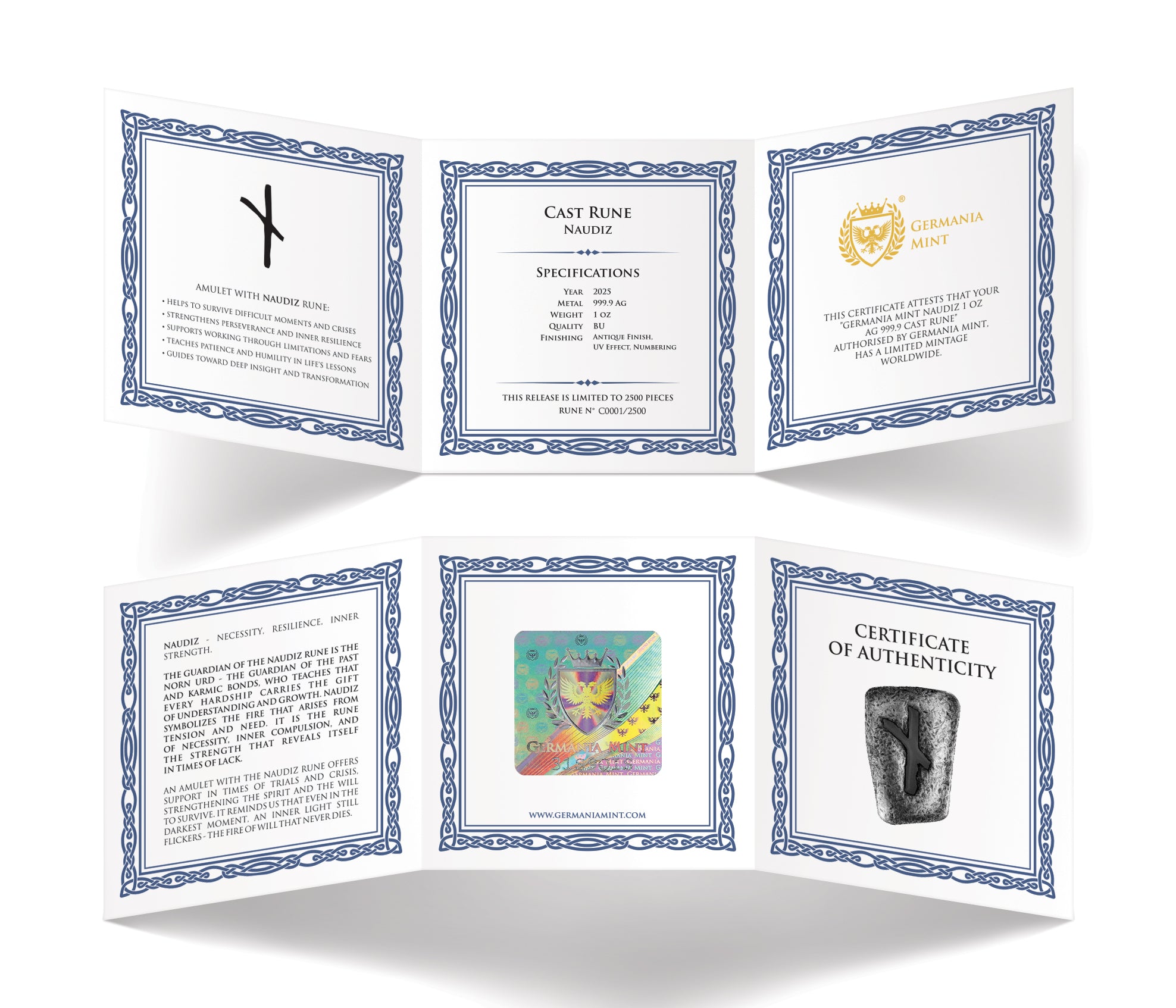 Naudiz – 1 oz Pure Silver Cast Rune