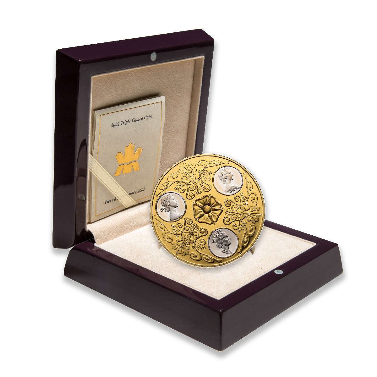 2002 $300 Triple Cameo Queen Elizabeth II - Gold & Silver Coin