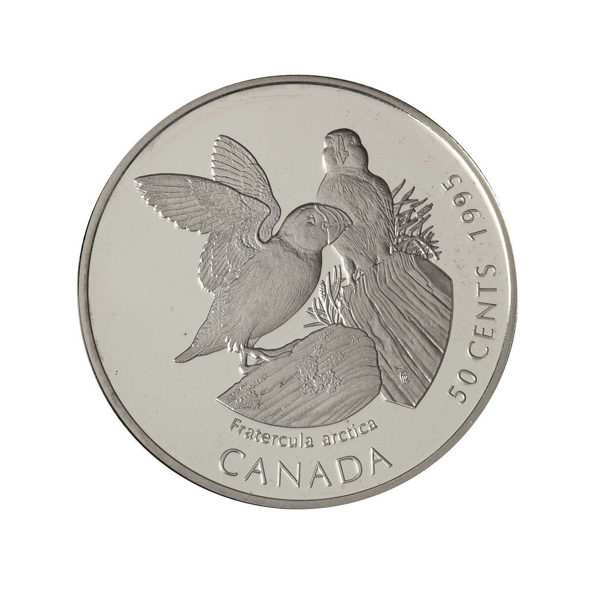1995 50c Birds of Canada: Atlantic Puffin, Whooping Crane - Two-Coin S