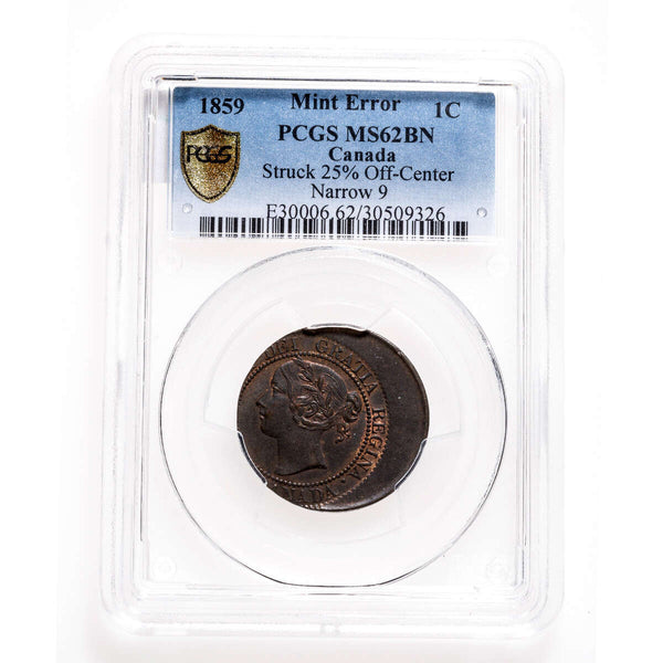 1 cent 1859 Narrow 9 Mint Error PCGS MS-62 Default Title