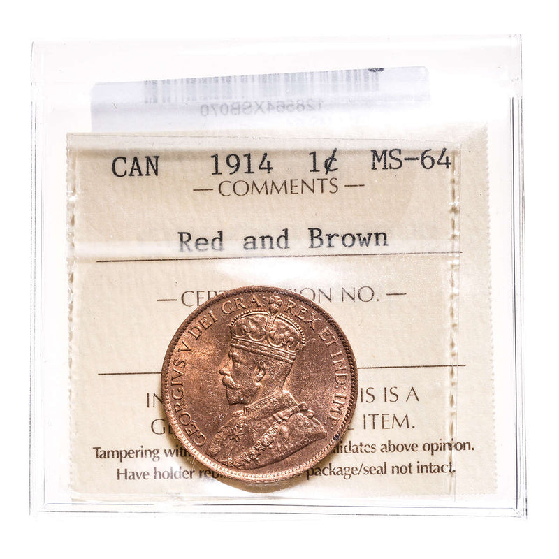 1 cent 1914 ICCS Red and Brown MS-64 Default Title