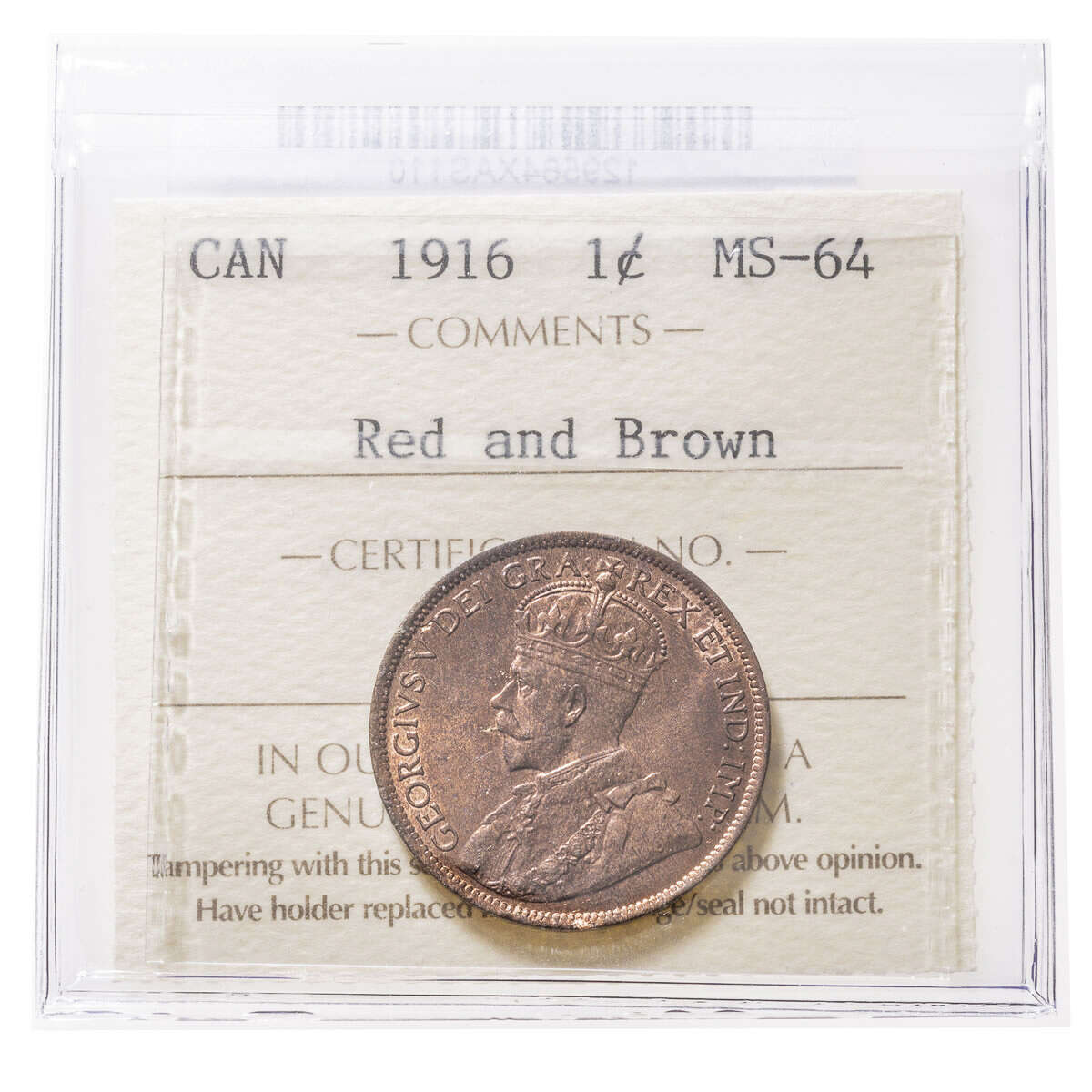 1 cent 1916 Red and Brown ICCS MS-64 Default Title