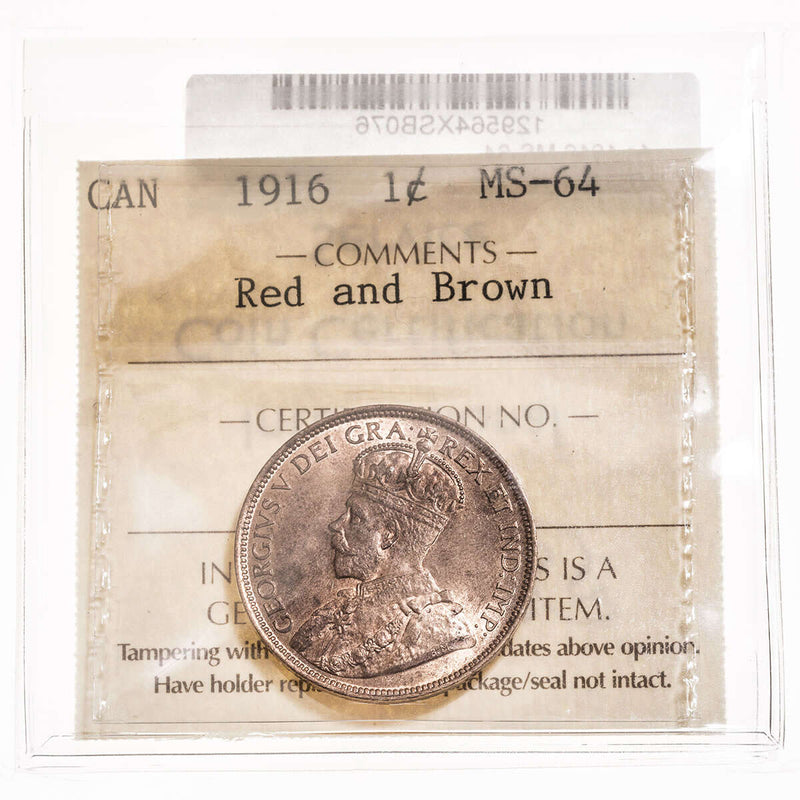 1 cent 1916 Red and Brown ICCS MS-64 Default Title