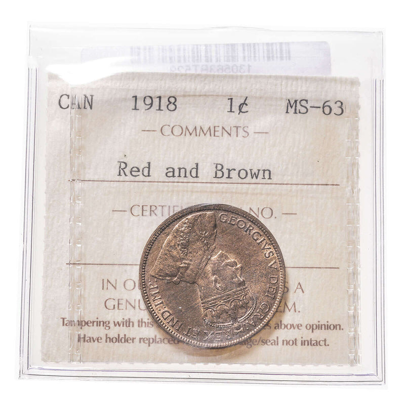 1 cent 1918 Red and Brown ICCS MS-63 Default Title