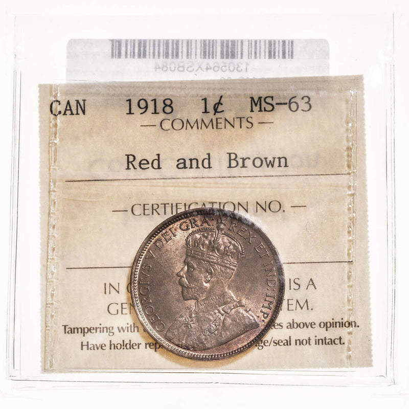 1 cent 1918 Red and Brown ICCS MS-63 Default Title