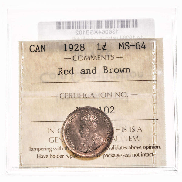 1 cent 1928 Red and Brown ICCS MS-64 Default Title