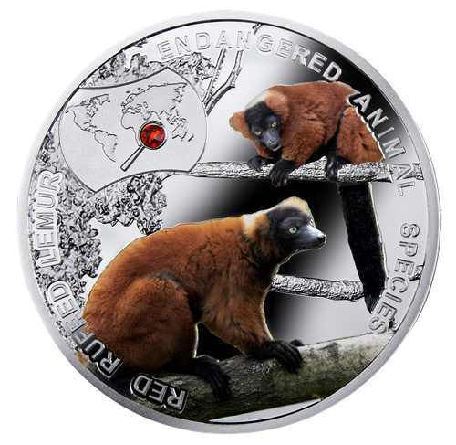 2014 $1 Endangered Animal Species: Red Ruffled Lemur - Pure Silver Coin