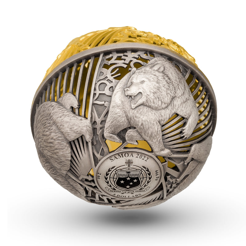 2022 $5 Bull and Bear - Pure Silver Spherical Filigree Coin