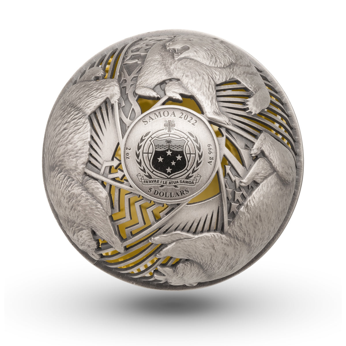 2022 $5 Bull and Bear - Pure Silver Spherical Filigree Coin