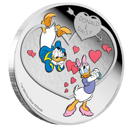 2016 $2 Disney Love Crazy Donald & Daisy Duck - Pure Silver Coin