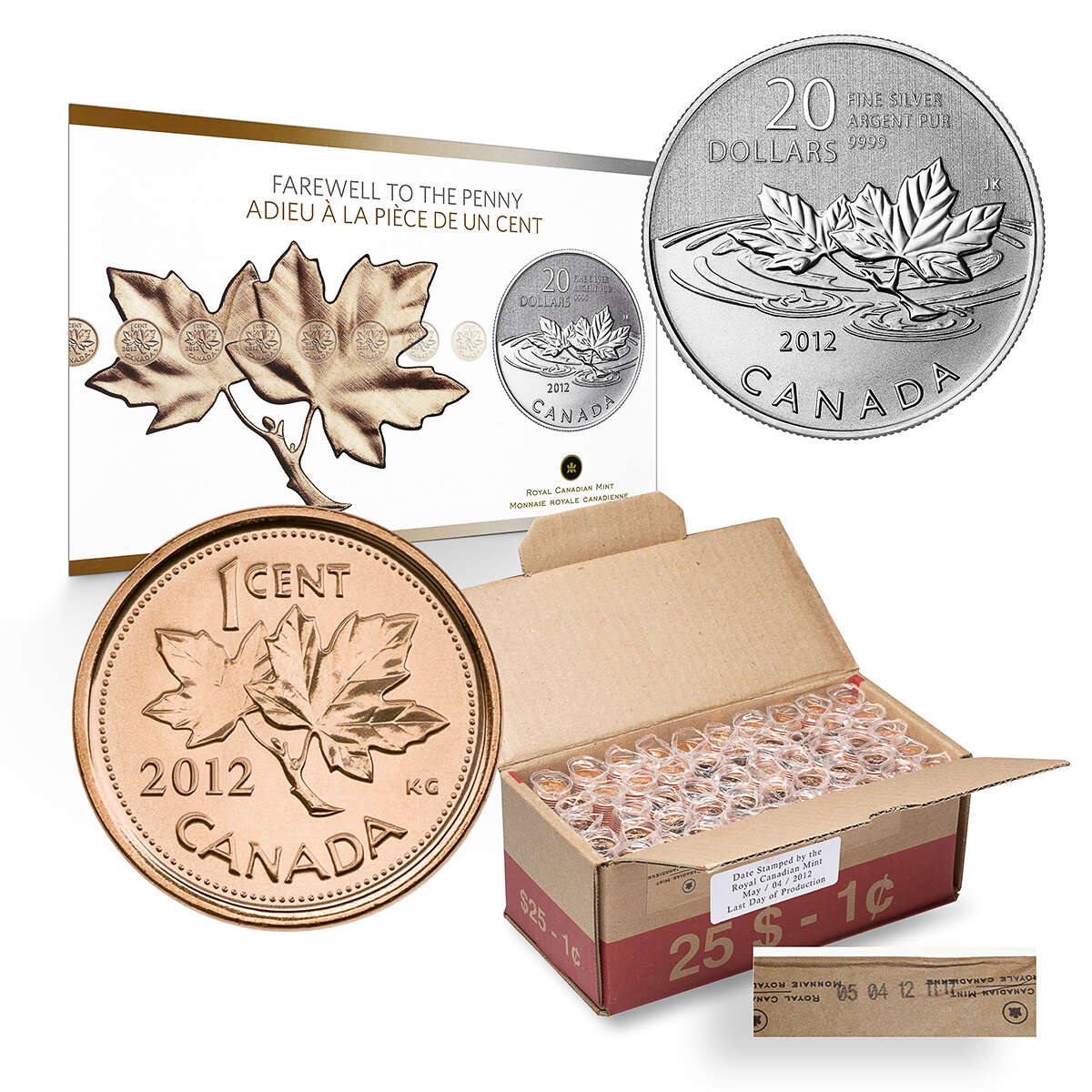 2012 1c Canada's Last One Cent Coins - Last Day of Production - Copper-Plated Zinc (Sealed Box of 50 Rolls) Default Title