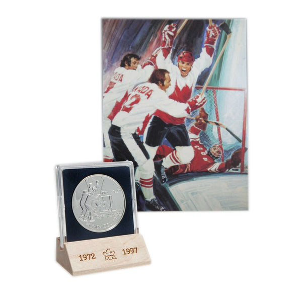 1997 $1 Brilliant Uncirculated - 25th Ann. Canada/Russia Hockey Series (02) Gift Pack with Coloured Print