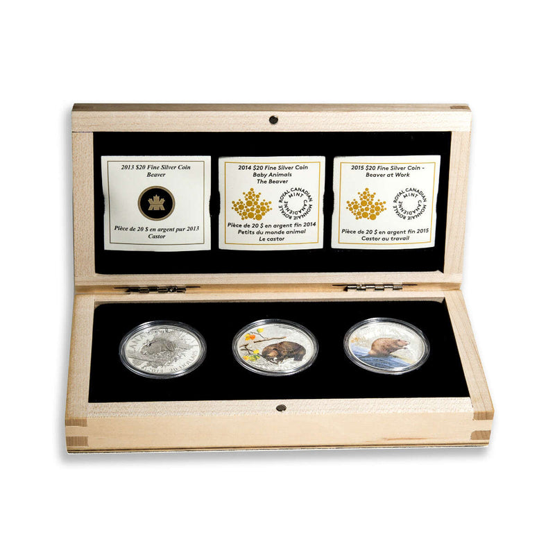 2013-2015 $20 Beaver - Pure Silver 3-Coin Set with Display Case Default Title