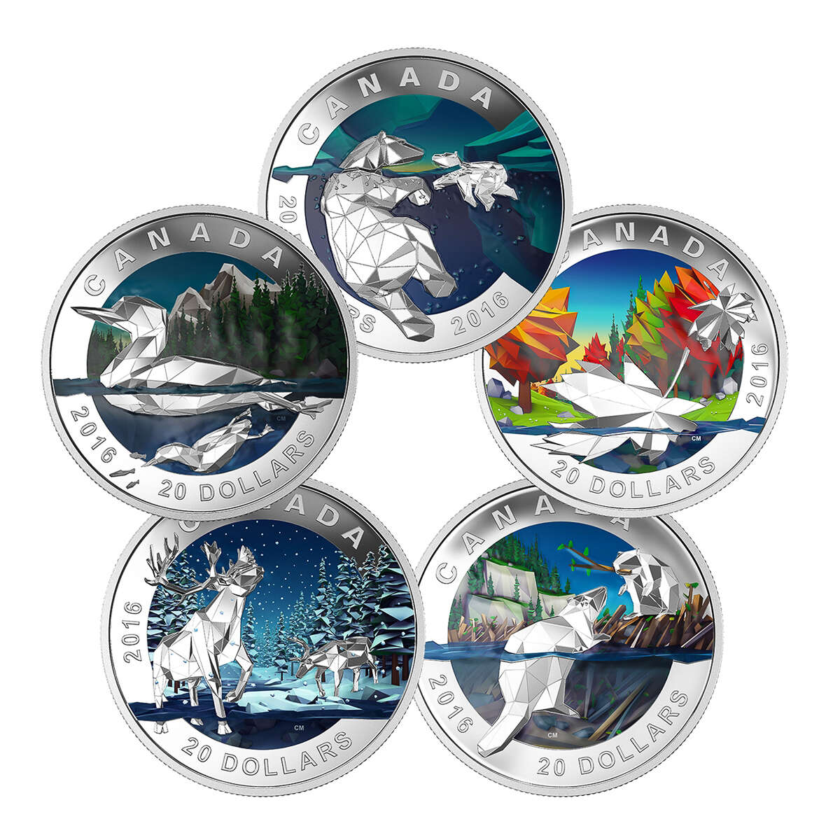 2016 $20 Geometry in Art - Pure Silver 5 Coin Set in Display Case Default Title