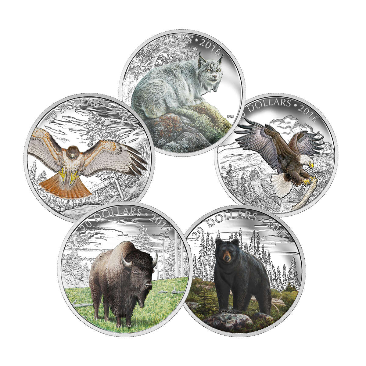 2016 $20 Majestic Animals II - Pure Silver 5 Coin Set + Display Case Default Title