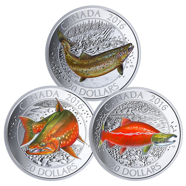 2016 Canadian Salmonids 3 Coin Fine Silver Coin Set with RCM Lure  #coinsofcanada