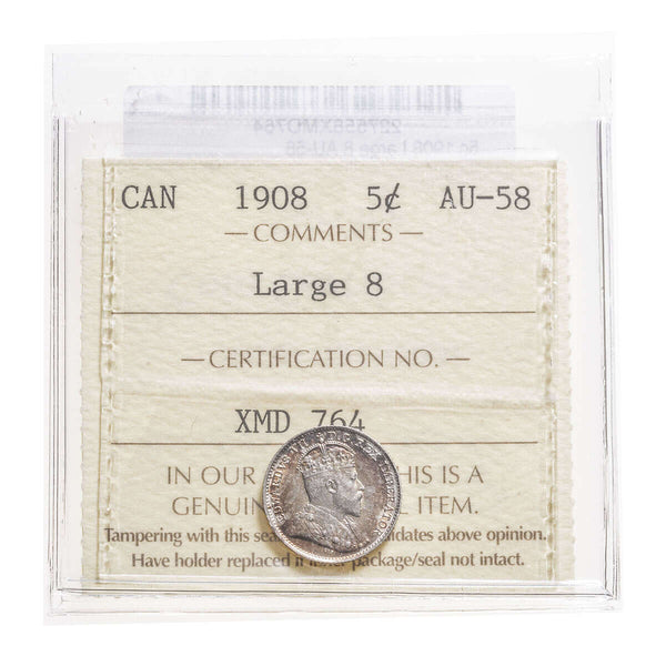 5 cent 1908 Large 8 ICCS AU-58 Default Title