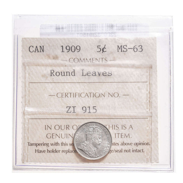 5 cent 1909 Round Leaves  ICCS MS-63 Default Title