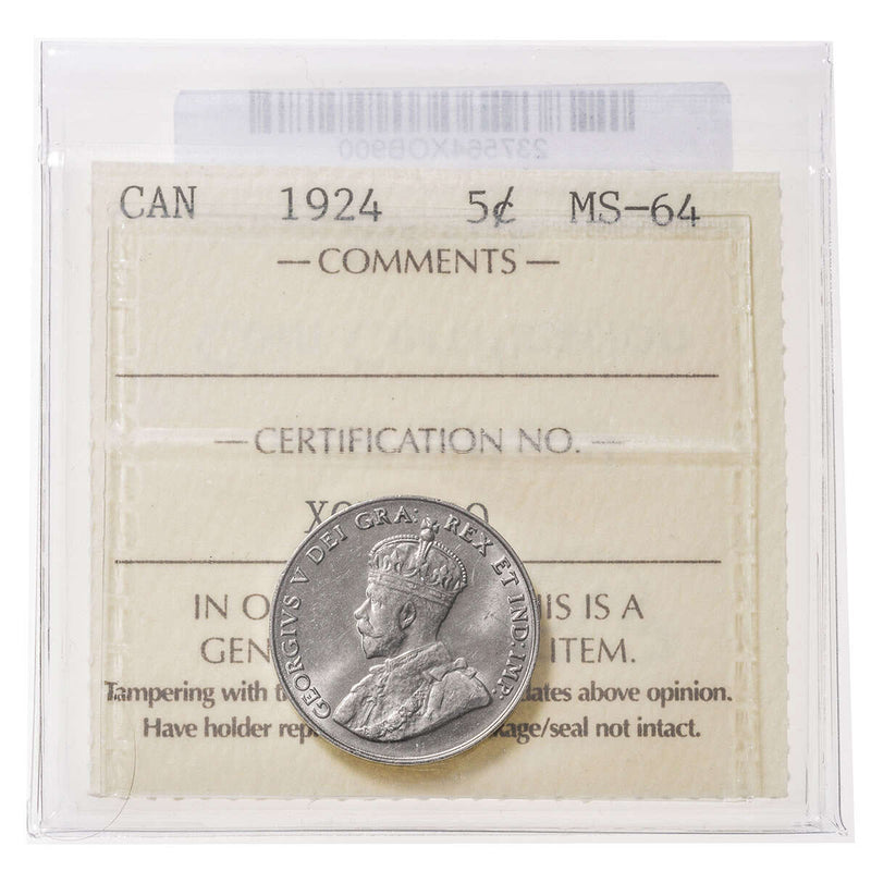 5 cent 1924  ICCS MS-64 Default Title