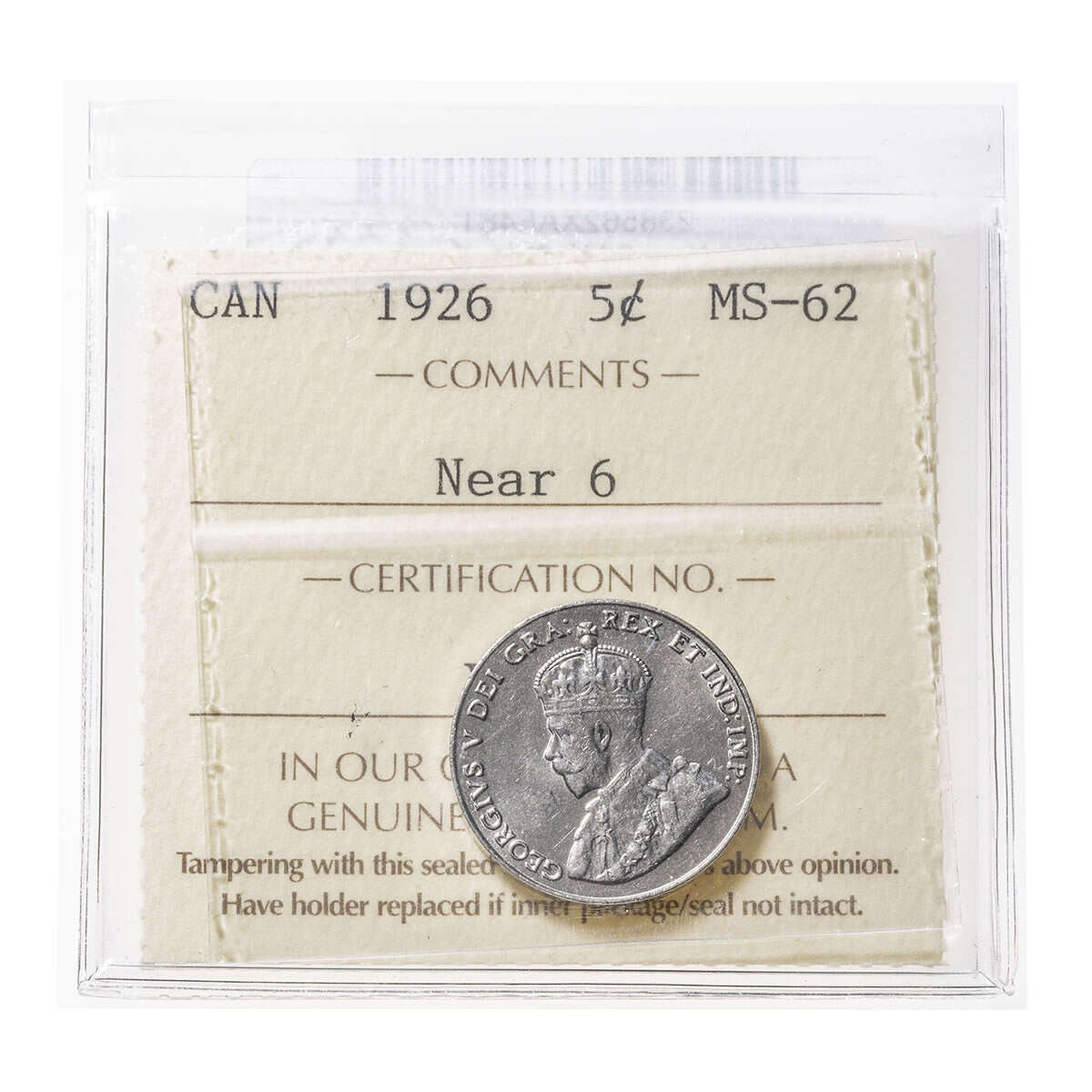 5 cent 1926 Near 6 ICCS MS-62 Default Title