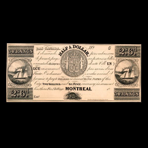 Canada 1837 -  3 Francs Lower Canada Merchant Scrip, John Molson