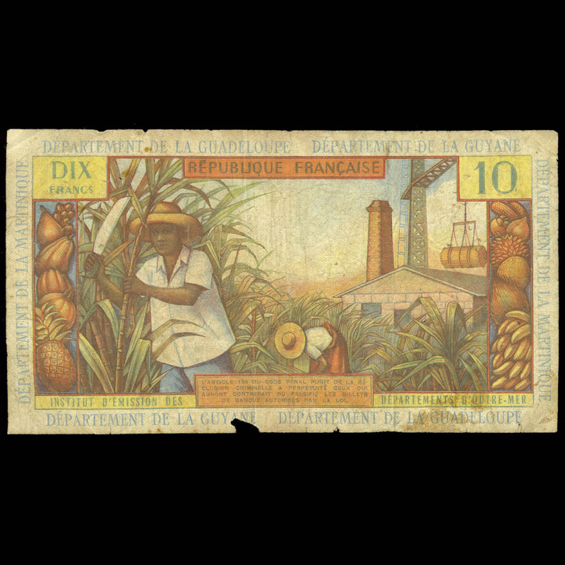 French Antilles 10 Francs 1964 VG-8