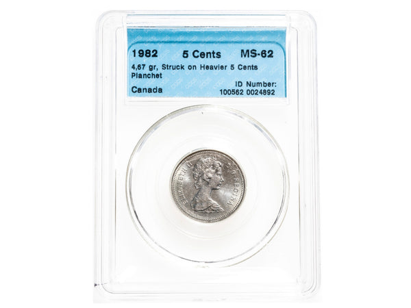 5 cent 1982 Mint Error CCCS MS-62