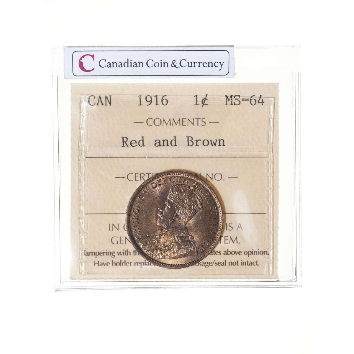 1 cent 1916 Red and Brown ICCS MS-64 Default Title