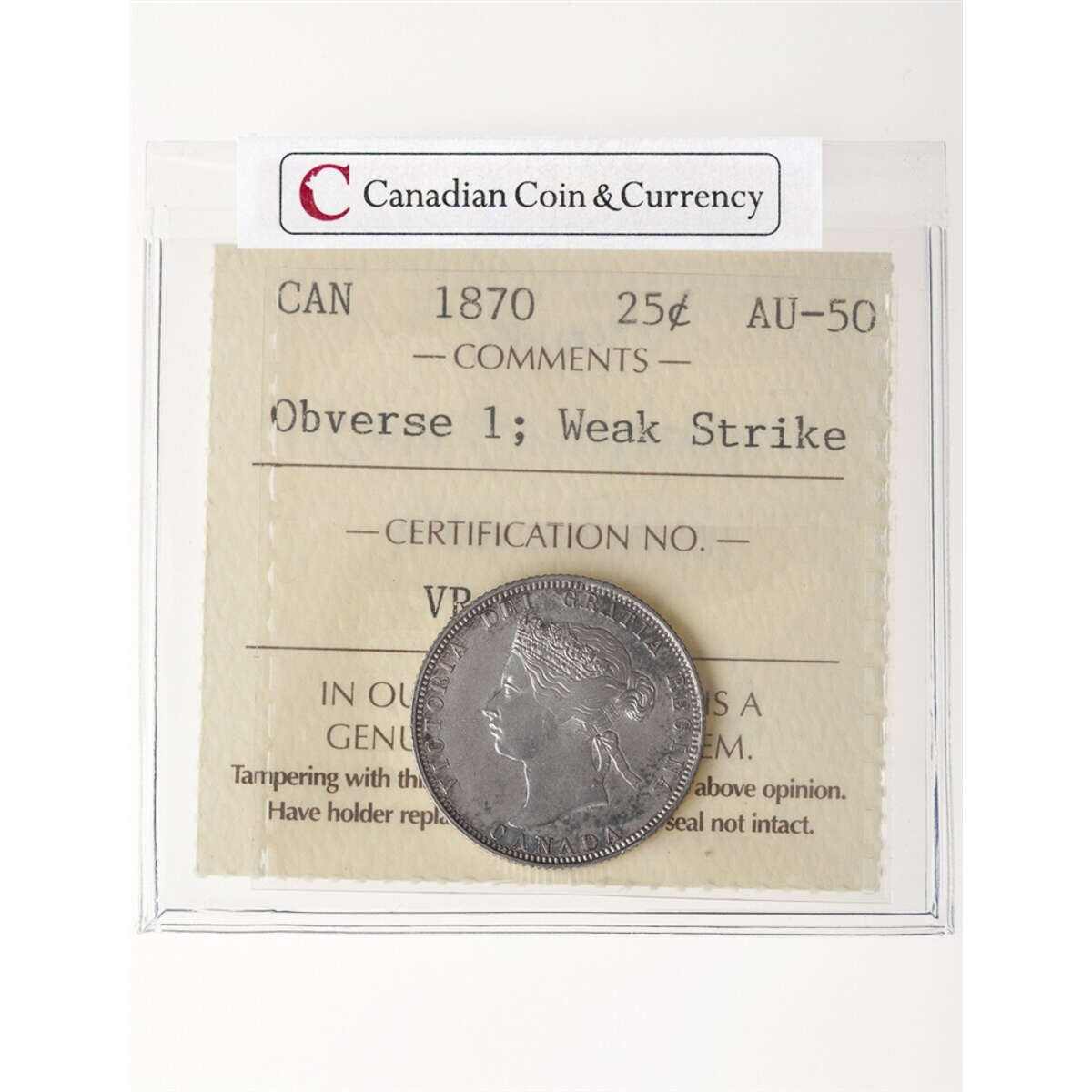 25 cent 1870 Weak Strike ICCS AU-50 Default Title