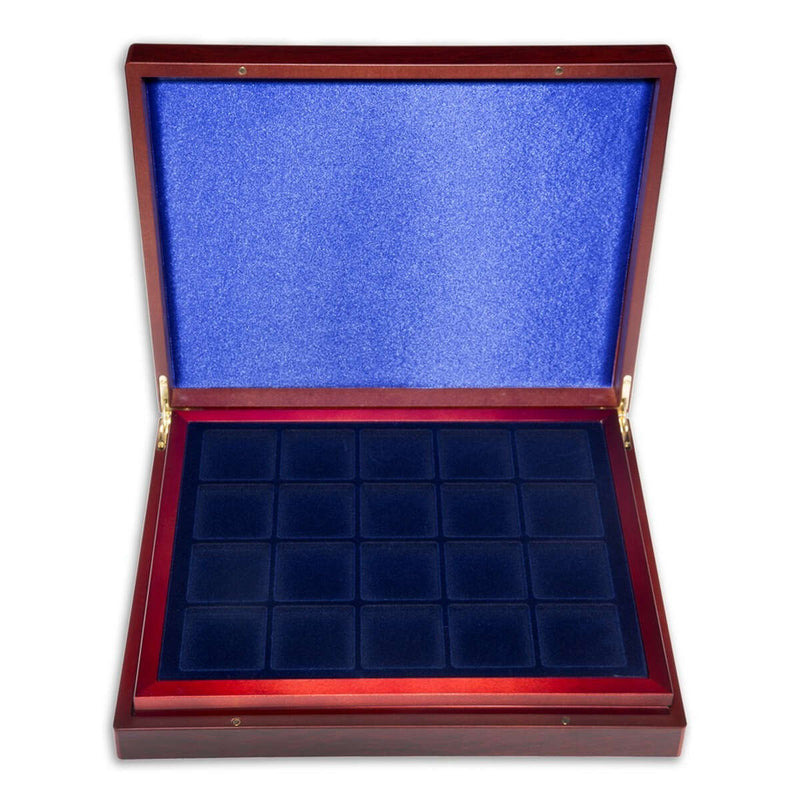VOLTERRA TRIO de Luxe Coin Presentation Box 60 Compartment - 48mm x 48mm / Mahogany