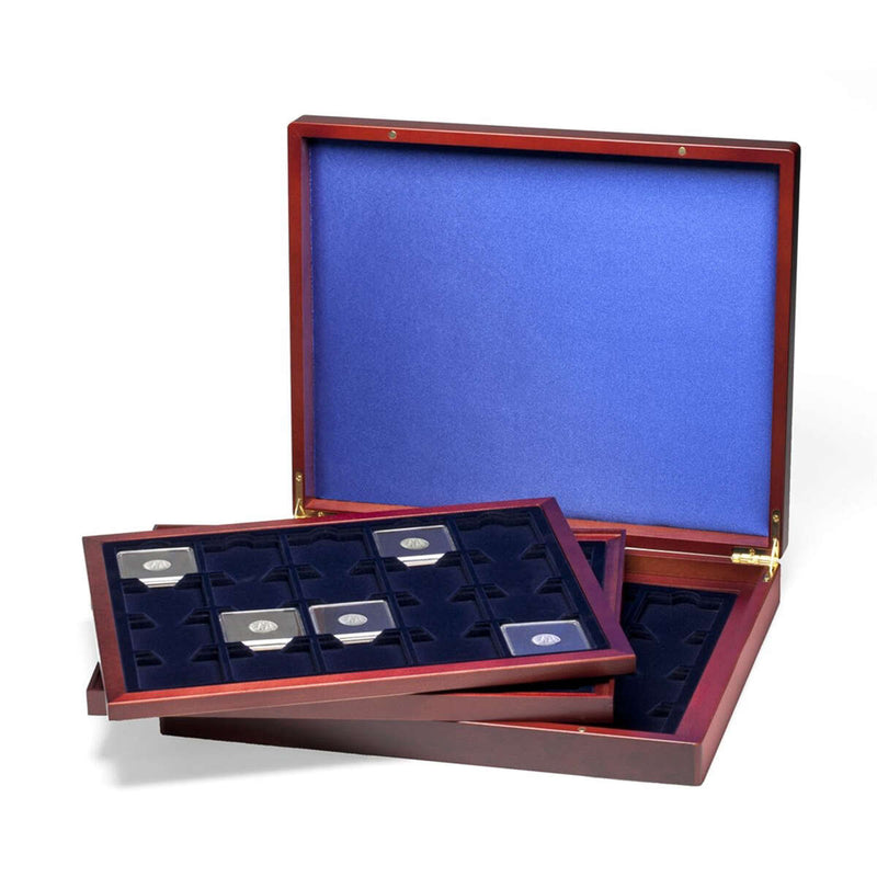 VOLTERRA TRIO de Luxe Coin Presentation Box 60 Compartment - 50mm x 50mm (Quadrums) / Mahogany